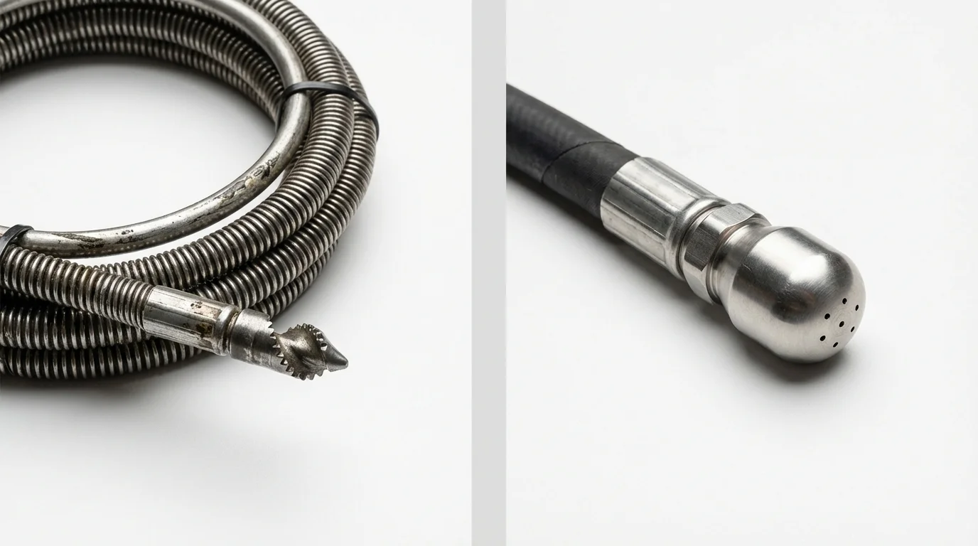 Drain snake cable and hydro jetting nozzle used for drain cleaning in Pittston, PA