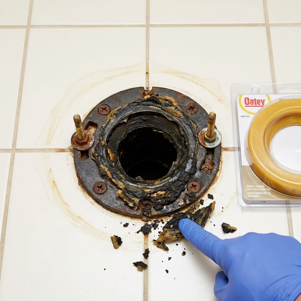 Failed wax ring showing water seepage at the base of a toilet in a Pittston, PA home