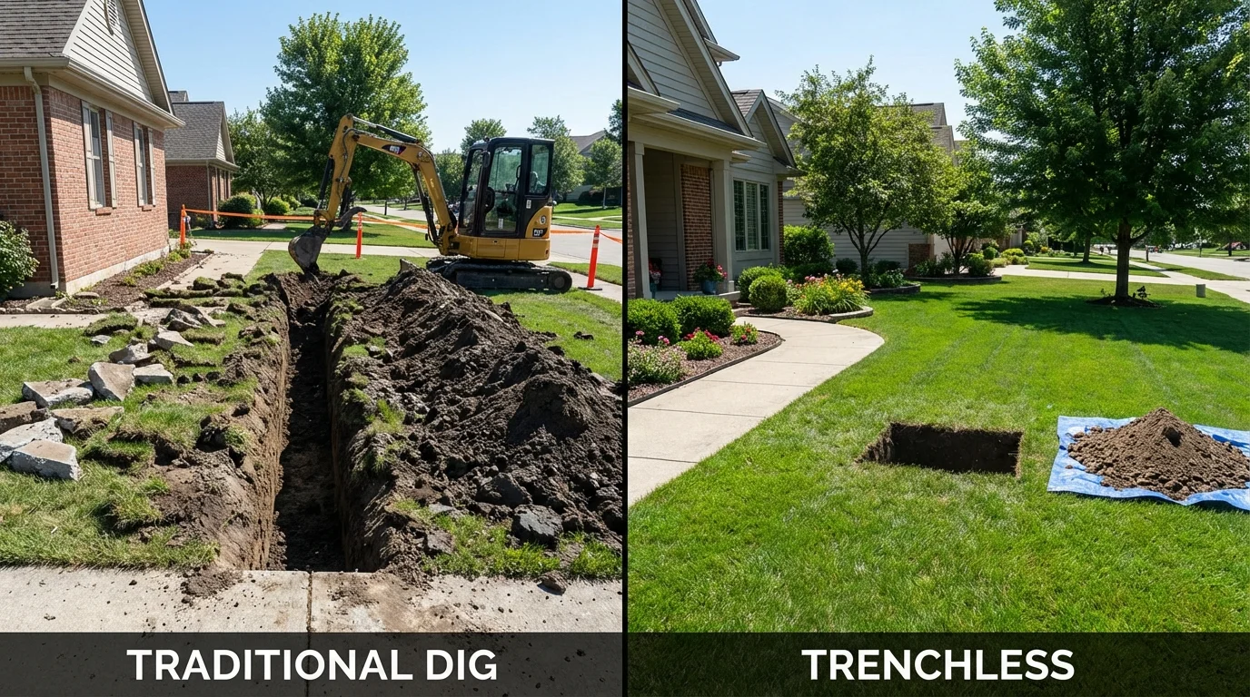 Trenchless sewer repair with minimal yard damage versus traditional excavation in Pittston, PA